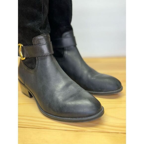 Ralph Lauren Micah Boot Tall Black Leather Knee High Riding Heel Sz 7.5B - Picture 9 of 13